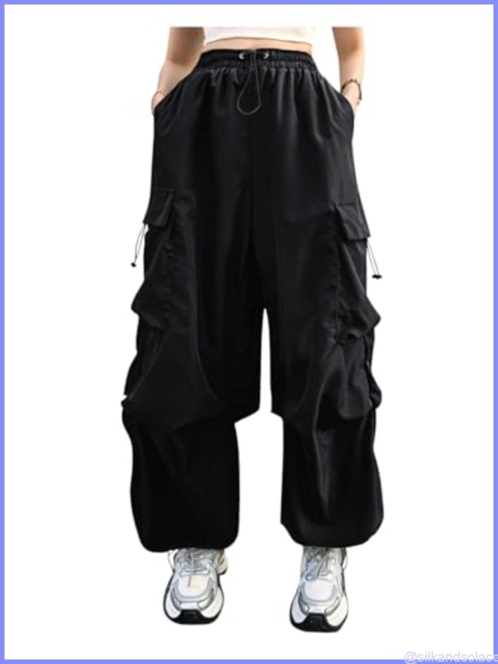 Plus Size Cargo Pants High Waist Drawstring Flap Pocket Loose Baggy Streetwear